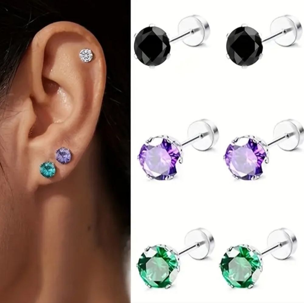 3 Pairs Of Screw Back Earrings